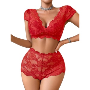 Avidlove Sexy Lingerie Set for Women Lace Bra and Panty Sets Push Up Lace Sheer Set Outfits(Red)