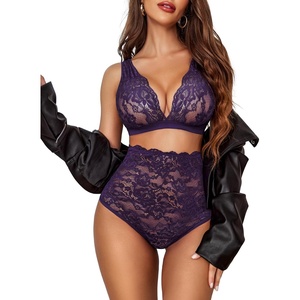 Avidlove Sexy Lingerie for Women High Waist Bra and Panty Set Strappy Babydoll Bodysuit(Purple)