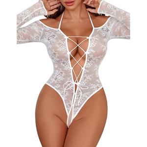 Avidlove Sexy Lingerie for Women Lace Teddy Lingerie Bodysuit Cut Out One Piece Bodysuit Mini Babydoll(White)