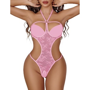 Avidlove Sexy Lingerie for Women One Piece Babydoll Lace Mini Bodysuit Halter Teddy Nightie(Pink)