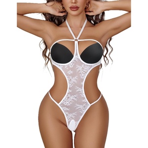 Avidlove Sexy Lingerie for Women One Piece Babydoll Lace Mini Bodysuit Halter Teddy Nightie(White)