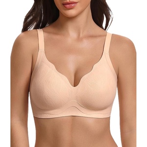 Avidlove Wireless Bras for Women Comfort Seamless Jelly Bra V Neck T Shirt Bralette Everyday Bras(A-nude)