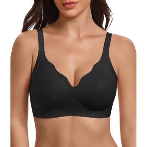 Avidlove Wireless Bras for Women Comfort Seamless Jelly Bra V Neck T Shirt Bralette Everyday Bras(Black)