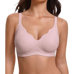 Avidlove Wireless Bras for Women Comfort Seamless Jelly Bra V Neck T Shirt Bralette Everyday Bras(Coupled Pink)