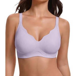 Avidlove Wireless Bras for Women Comfort Seamless Jelly Bra V Neck T Shirt Bralette Everyday Bras(Purple)