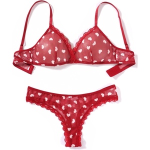 Avidlove Wireless Lace Lingerie Set Floral Print Bra and Panty Sets Cute Naughty Outfits(Heart Kt52)