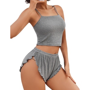 Avidlove Women Cami Ribbed Pajama Set Sexy Side Slit Sleepwear Soft Lingerie 2 Piece PJ Set(Grey)
