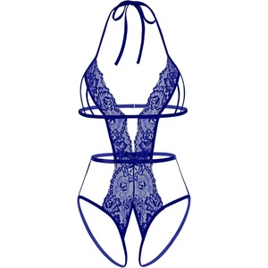 Avidlove Women Deep V Halter Lingerie Teddy Lace Bodysuit One Piece Babydoll Sexy Outfit(Blue)