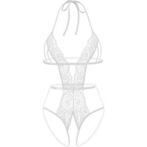 Avidlove Women Deep V Halter Lingerie Teddy Lace Bodysuit One Piece Babydoll Sexy Outfit(White)