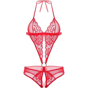 Avidlove Women Deep V Lingerie Lace Teddy One Piece Babydoll Mini Bodysuit(Red)