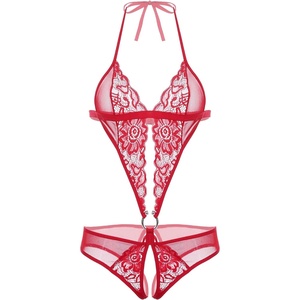 Avidlove Women Deep V Lingerie Lace Teddy One Piece Babydoll Mini Bodysuit(Wine Red)