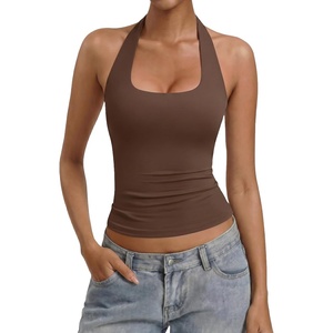 Avidlove Women Halter Tank Tops Sexy Backless Ruched Fitted Double Lined Going Out Top 2026 Summer(Brown)