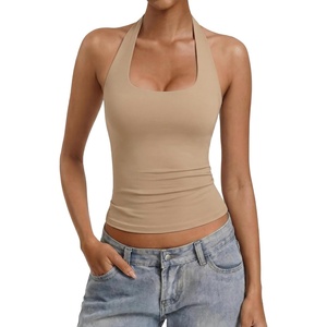 Avidlove Women Halter Tank Tops Sexy Backless Ruched Fitted Double Lined Going Out Top 2026 Summer(Khaki)