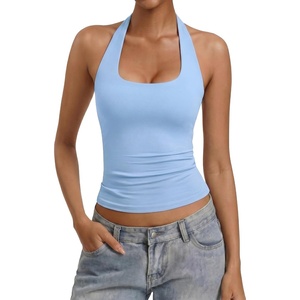 Avidlove Women Halter Tank Tops Sexy Backless Ruched Fitted Double Lined Going Out Top 2026 Summer(Light Blue)
