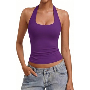 Avidlove Women Halter Tank Tops Sexy Backless Ruched Fitted Double Lined Going Out Top 2026 Summer(Purple)