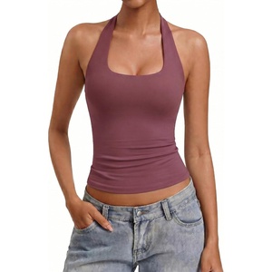 Avidlove Women Halter Tank Tops Sexy Backless Ruched Fitted Double Lined Going Out Top 2026 Summer(Purple Red)