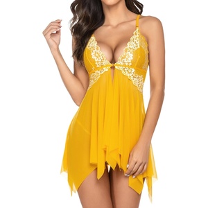 Avidlove Women Lace Lingerie Front Closure Babydoll V Neck Nightwear Sexy Chemise Nightie(Yellow)