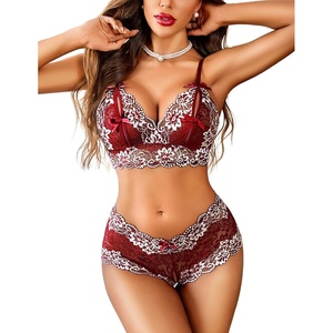 Avidlove Women Lace Lingerie Matching Bra and Panty Set Sexy Underwear 2 Piece Strappy Babydoll S-XXL(Wine Red)