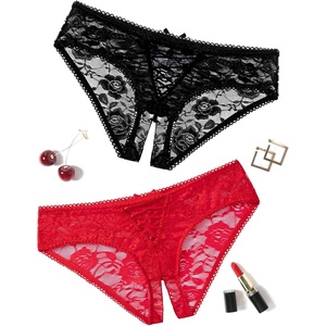 Avidlove Women Lace Panties Floral Lace Briefs Sexy Hollow Out Underwear Crisscross Strappy Boyshorts(Black+red)