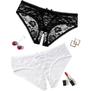 Avidlove Women Lace Panties Floral Lace Briefs Sexy Hollow Out Underwear Crisscross Strappy Boyshorts(Black+white)