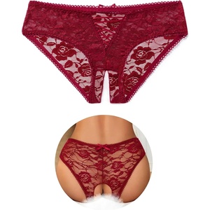 Avidlove Women Lace Panties Floral Lace Briefs Sexy Hollow Out Underwear Crisscross Strappy Boyshorts(Wine Red)