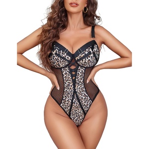 Avidlove Women Lingerie Bodysuit Mesh Teddy Underwire Lace Bodysuits One Piece Babydoll With Snap Crotch S-XXL(Leopard)