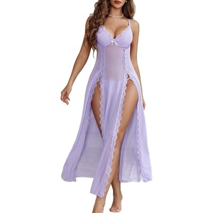 Avidlove Women Lingerie Lace Babydoll Chemise Sexy Mesh Nightdress V Neck Nightwear Side Split Nightgown(Lilac)