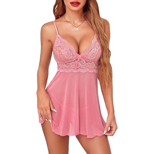 Avidlove Women Lingerie Lace Babydoll Strap Chemise Halter Teddy V Neck Sleepwear(Coral Pink)