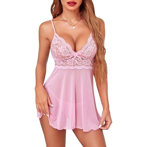 Avidlove Women Lingerie Lace Babydoll Strap Chemise Halter Teddy V Neck Sleepwear(Pink)