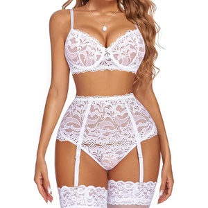 Avidlove Women Lingerie Set High Waisted Underwire Lingerie With Garter Belt Lace Babydoll(White)