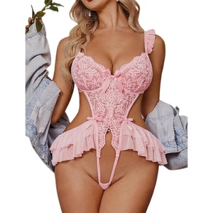 Avidlove Women Lingerie Teddy Lingeries Deep V Lace Bodysuit One Piece Mini Babydoll Exotic Outfits(Pink)