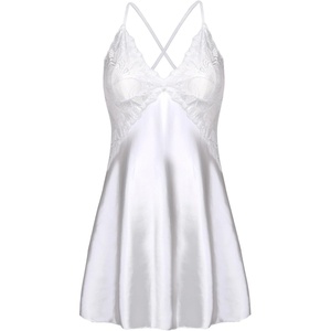 Avidlove Women Lingerie V Neck Sexy Nightwear Satin Sleepwear Lace Chemise Mini Babydoll Nightgown(White02)