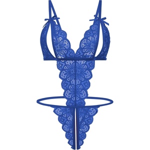 Avidlove Women Lingeries Deep V Teddy Lingerie Sexy Lace Bodysuit One Piece Mini Babydoll(Blue)