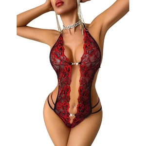 Avidlove Women One Piece Lingerie Sexy Lace Bodysuit Deep V Teddy Babydoll Nightgown XS-XXL(Black&true Red)