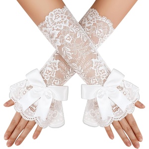 Avidlove Women Ruffle Bow Lace Gloves Fingerless Mid Elbow Sleeve Costume Wedding Opera Tea Party Prom Cosplay Gothic(White)
