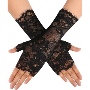 Avidlove Women Short Lace Glove Fingerless Sunblock Wrist Gloves Gothic | Exquisite Stretch Lace for All-day Comfort,Perfect for Opera Evening Wedding Tea Party Prom Cosplay Gothic Clothes 1920s(Black-eyelash Lace)