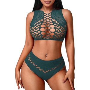 Avidlove Womens Fishnet Lingerie for Women Sexy Two Piece Lingerie Set Stripper Outfit(Blue Green)