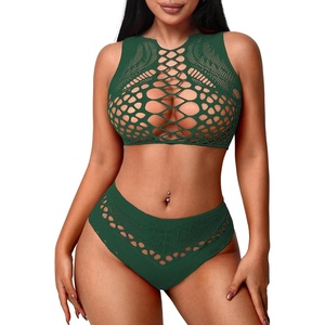 Avidlove Womens Fishnet Lingerie for Women Sexy Two Piece Lingerie Set Stripper Outfit(Green)