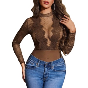 Avidlove Womens Lace Bodysuit Lingerie Teddy Going Out Turtleneck Sexy Bodysuits Top(Brown)