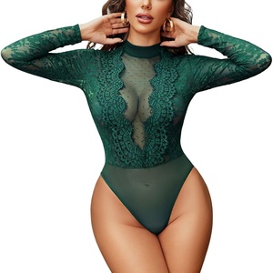 Avidlove Womens Lace Bodysuit Lingerie Teddy Going Out Turtleneck Sexy Bodysuits Top(Green)