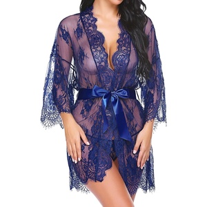 Avidlove Women’s Lace Kimono Robe Babydoll Lingerie Mesh Nightgown S-5XL(Blue)