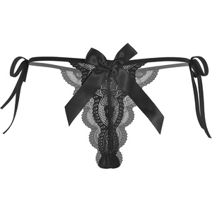 Avidlove Womens Lace Panties T Back Underwear Sexy G-string Thong V-Shape Floral Lace Tangas With Bow And Pearl(Black)