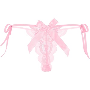 Avidlove Womens Lace Panties T Back Underwear Sexy G-string Thong V-Shape Floral Lace Tangas With Bow And Pearl(Pink)