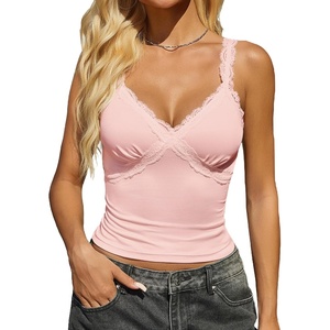 Avidlove Women’s Lace Tank Top Deep Plunge V Neck Sexy Tops Going Out Crop Shirt Summer Cami(Pink)