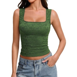 Avidlove Women’s Lace Tank Top Square Neck Double Lined Going Out Tops Basic Slim Fit Summer(Army Green)