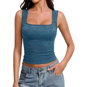 Avidlove Women’s Lace Tank Top Square Neck Double Lined Going Out Tops Basic Slim Fit Summer(Blue)