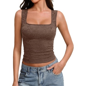 Avidlove Women’s Lace Tank Top Square Neck Double Lined Going Out Tops Basic Slim Fit Summer(Brown)