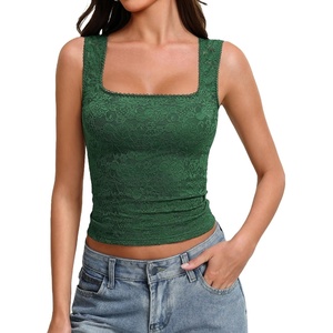Avidlove Women’s Lace Tank Top Square Neck Double Lined Going Out Tops Basic Slim Fit Summer(Green)