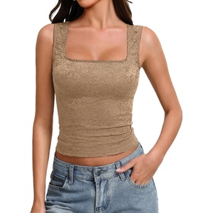 Avidlove Women’s Lace Tank Top Square Neck Double Lined Going Out Tops Basic Slim Fit Summer(Khaki)