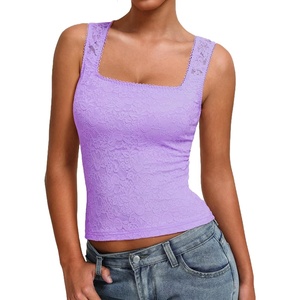 Avidlove Women’s Lace Tank Top Square Neck Double Lined Going Out Tops Basic Slim Fit Summer(Lilac)